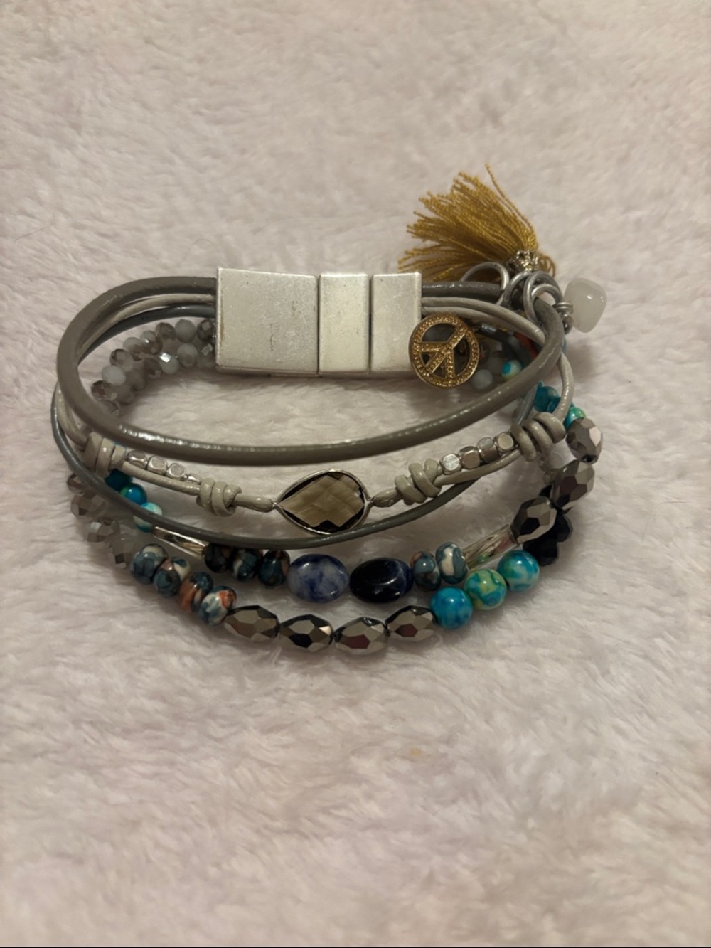Plunder Gray Wrap Bracelet with Turquoise, Blue & Gold Accents